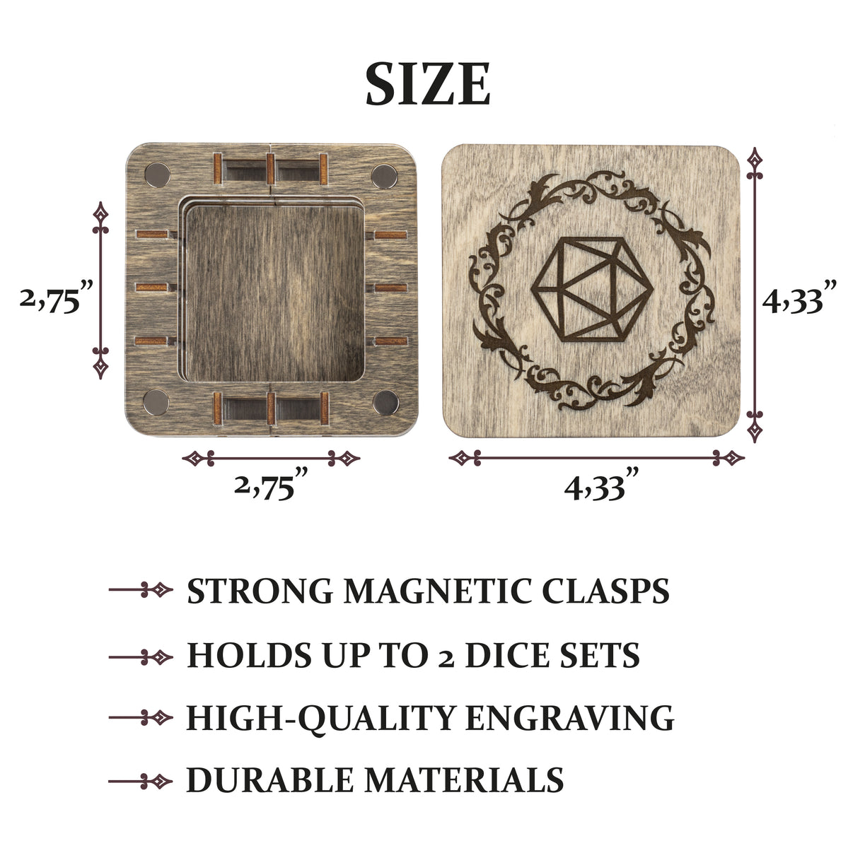 Dice Vault Table Top Role Playing and Gaming Accessories by Eldritch Arts  Wooden Box for Bones Board Games Tabletop Games 