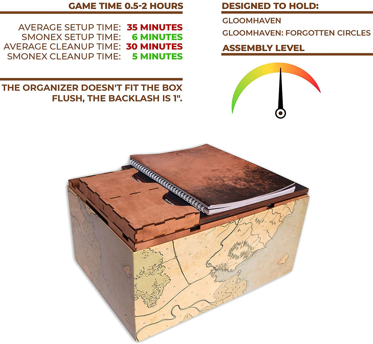 Gloomhaven Organizer Made of Wood - Compatible with Base Game and Forgotten  Circles - Brown / Gray