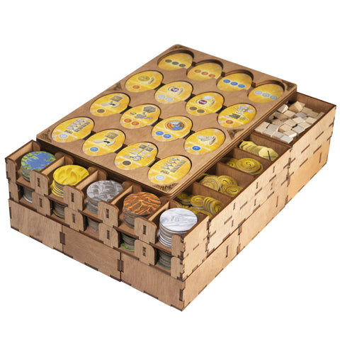 Wooden storage box for Terra Mystica board game with all expansions