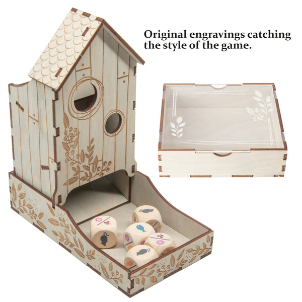 Wingspan birdhouse dice tower with a tray
