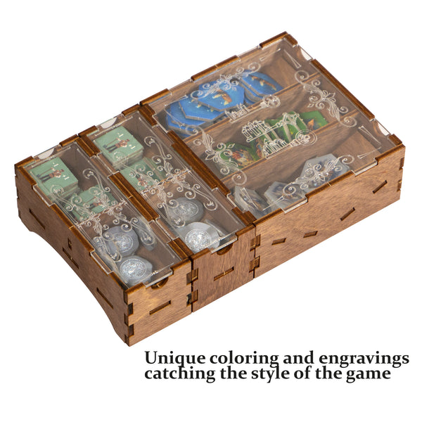 The Castles of Burgundy storage trays with laser cut engravings