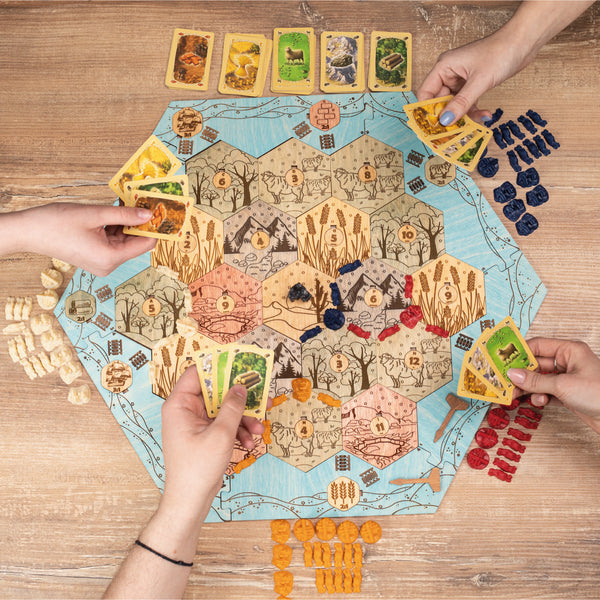 Settlers of Catan game board made of wood
