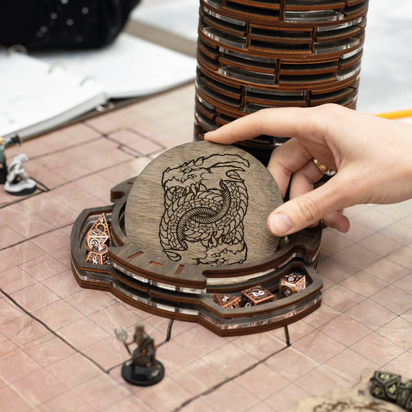 Dice tower made of wood and acrylics