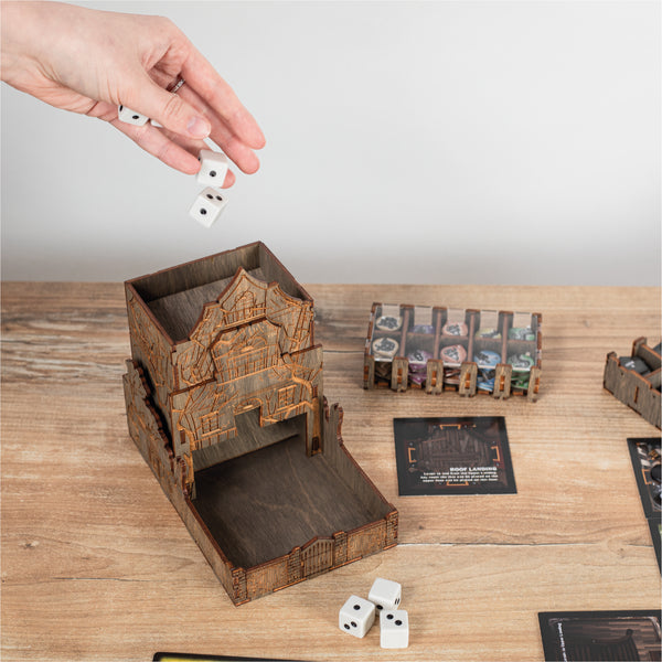 Betrayal dice rolling tower made of wood
