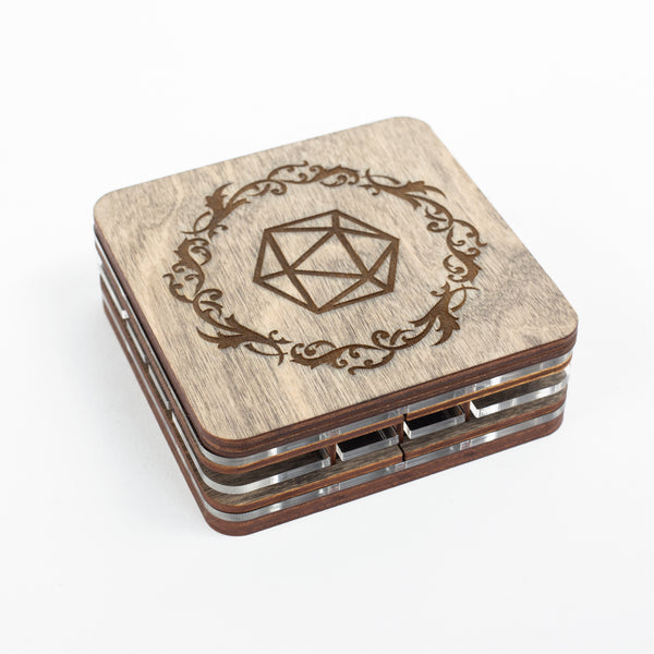 RPG dice storage box with laser cut engraving