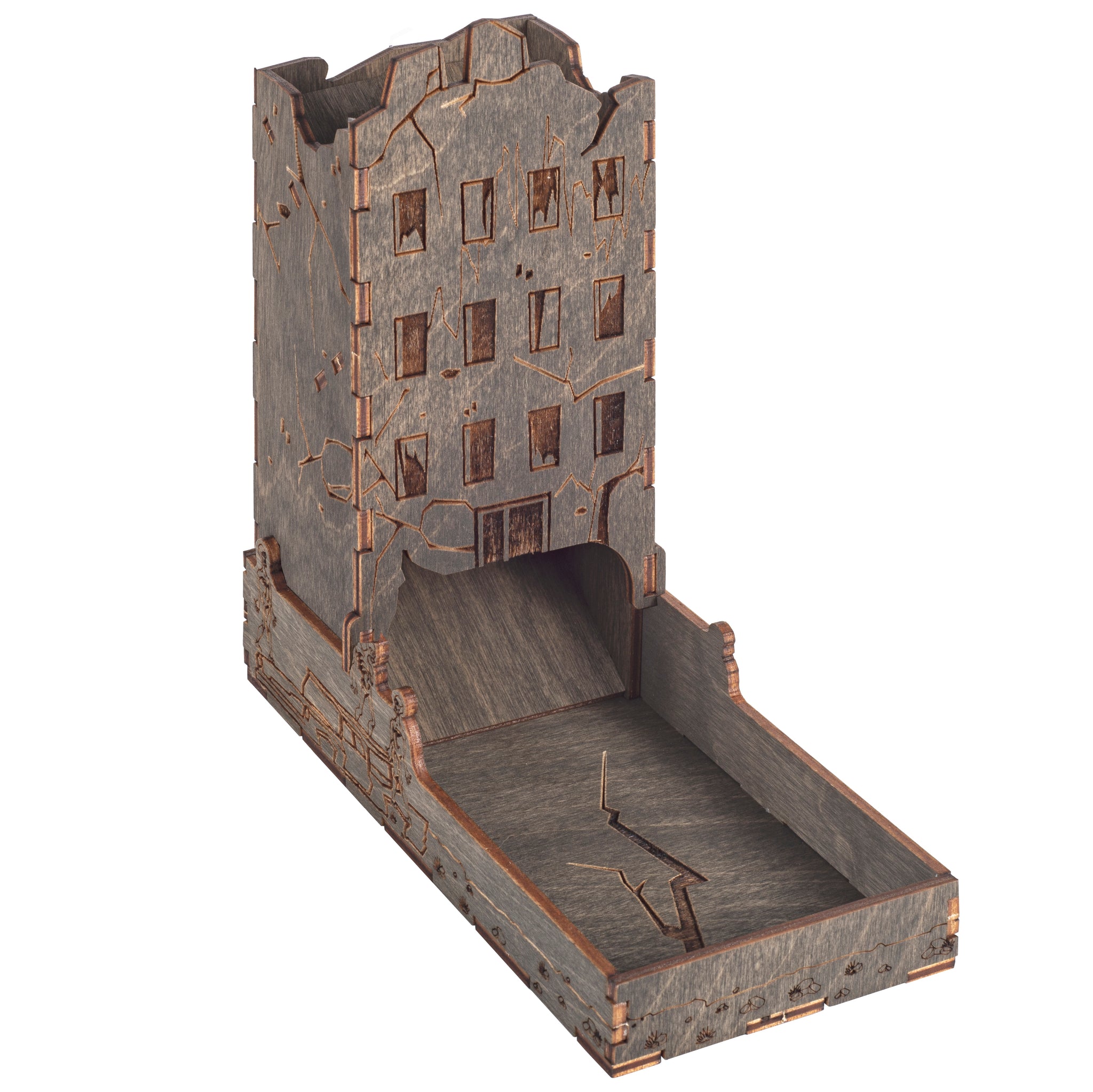 Dead of Winter Themed Zombie Dice Tower with Tray Made of Wood