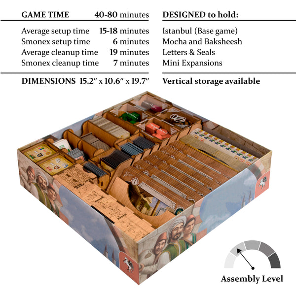 Istanbul Board Game Big Box Organizer Made of Wood Suitable for Mocha and Baksheesh, Letters & Seals and All Mini Expansions
