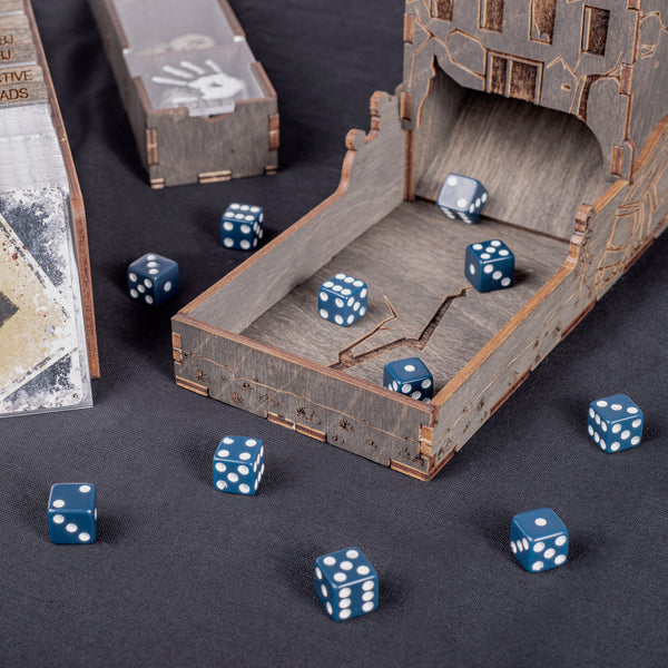 Dead of Winter Themed Zombie Dice Tower with Tray Made of Wood