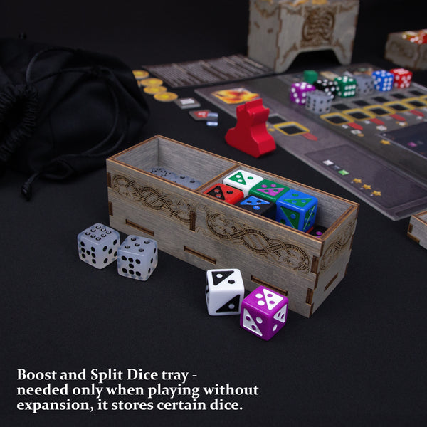 Roll Player wooden token and dice trays for game organization