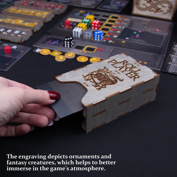 Roll Player tabletop game storage insert with laser cut engravings
