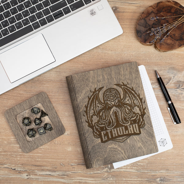 Durable wooden binder with Cthulhu design