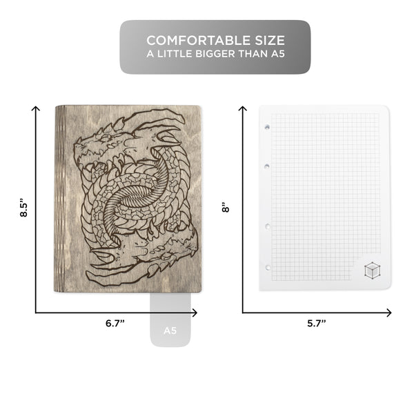 Dragon design notebook with refillable pages