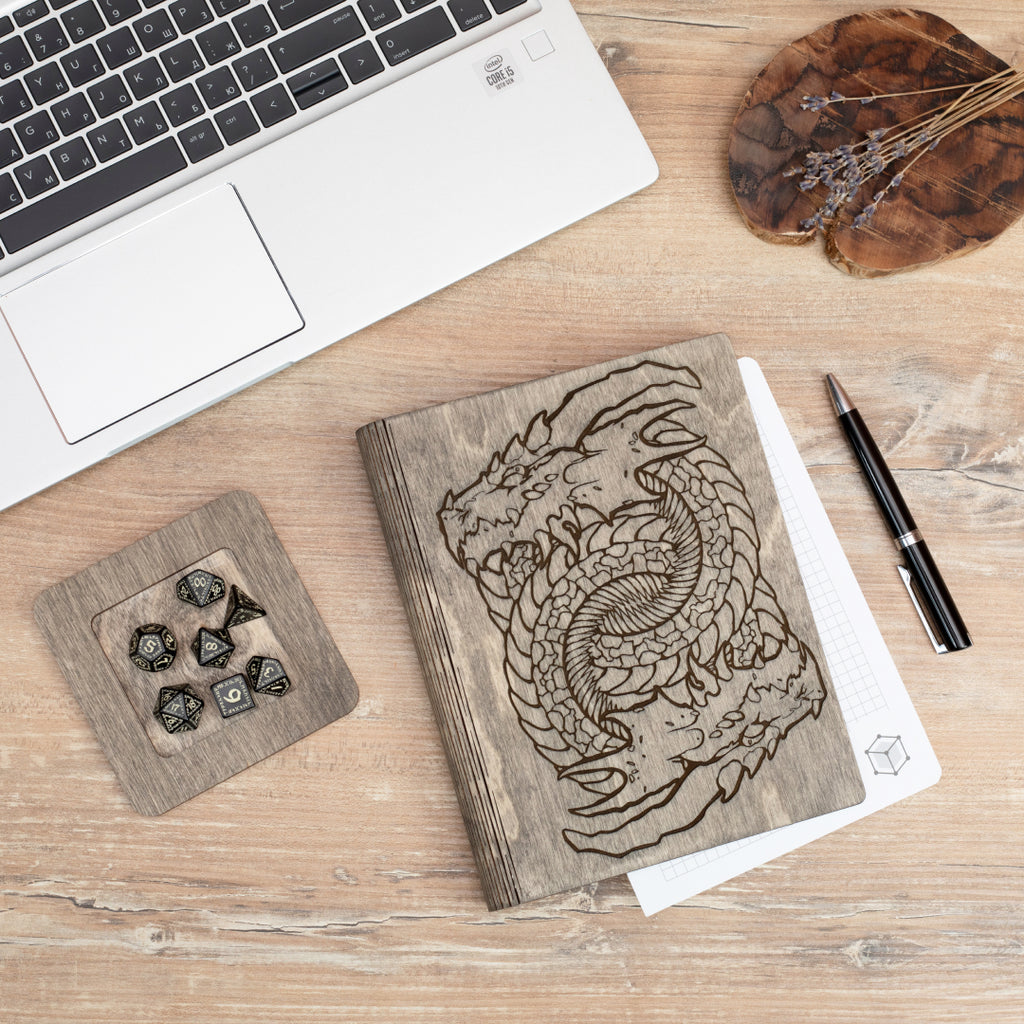 Wooden RPG Notebook with 80 Refillable Pages - Dragon – Smonex.com